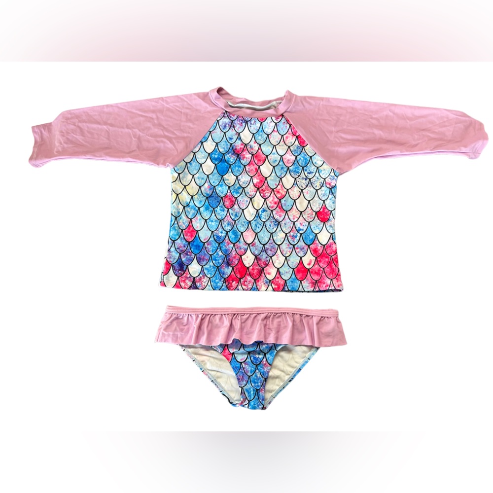 URMAIC Toddler Girls Long Sleeve Rashguard swimsuit w bikini bottom NWT